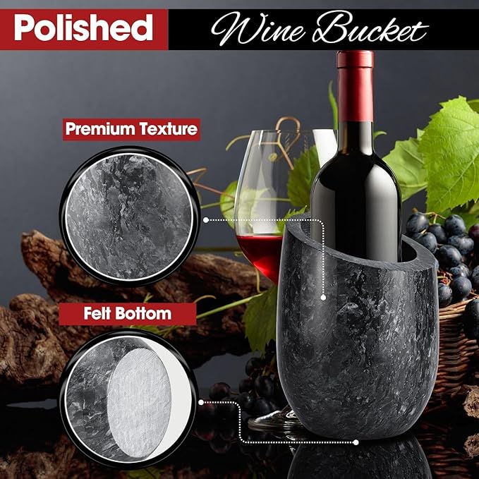 Flexzion Marble Wine Chiller Bucket – Black Wine Cooler & Champagne Bucket for Bar Cart Decor, Kitchen & Parties – Gifts for Men, Women & Enthusiasts – Fits 750ml Bottles