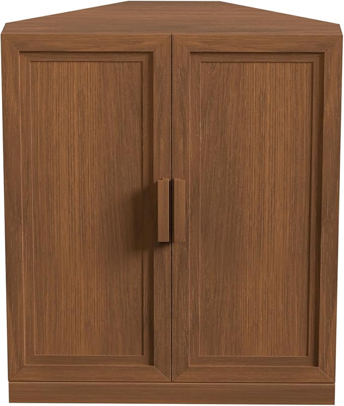 Casaphoria Farmhouse Corner Cabinet, Wooden Corner Storage Cabinet with Adjustable Shelves, Narrow Storage Organizer for Small Space, 36" H x 31" W x 16" D, 51Lb, Walnut