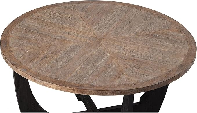 COZAYH Rustic Farmhouse Coffee Table with Crisscross Base, French Country Accent Table for Family, Dinning or Living Room, Modern, Round