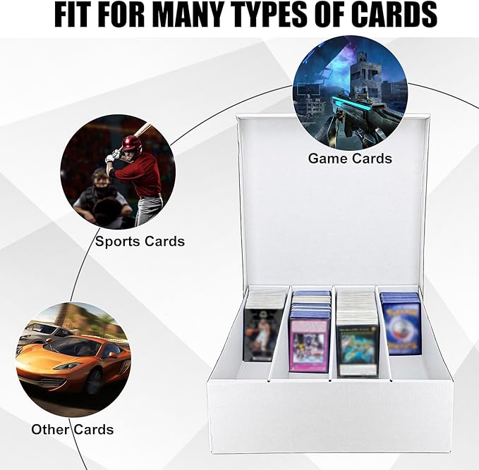 4 Row Trading Card Storage Box, 5 Pack 3200 Count White Cardboard Storage Box with Supporters and Divider for Basketball/MTG/TCG/Sports/Game Cards Organizer and Collection
