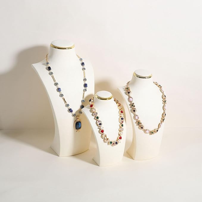 velvet necklace display stand, necklace display holder for selling, bust jewelry display, necklace mannequin display stand【Cream-Small】