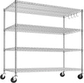 PrimeZone 4 Tier 55.5" Wx24 Dx76 H Wire Shelving with Wheels 2400lbs NSF Certified Storage Shelves Heavy Duty Metal Shelf Adjustable Rolling Rack Commercial Garage Restaurant Warehouse Kitchen Chrome