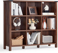 9 Cube Bookcase, Farmhouse 47 Inch Wide Brown Walnut Bookshelf, Wooden 3 Tier Display Large Open Book Shelf, Vintage Horizontal Book Case for Home Office, Cubby Storage Cabinet for Living Room