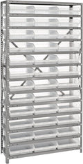 Quantum Storage Systems 1875-110CL Clear-View Sloped Shelving Unit with 4" Shelf Bins, 36 QSB110 Shelf Bins, 18" D x 36" W x 75" H