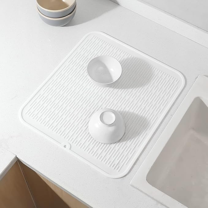 Silicone Dish Drying Mat for Multiple Usage,Easy clean,Eco-friendly,Heat-resistant Silicone Mat for Kitchen Counter or Sink,Refrigerator or Drawer Liner White 2XL 24 inches x 18 inches