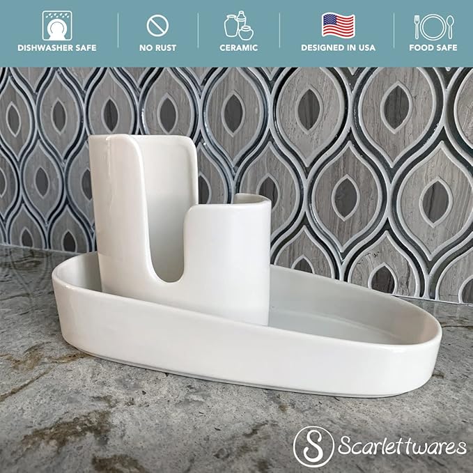Kitchen Caddy Sponge Scrub Brush Holder and Soap Dish Tray Kitchen Caddy