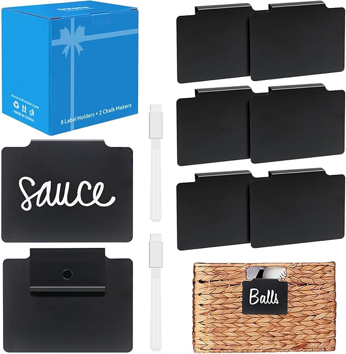 Metal Clip on Pantry Labels for Storage Bins - Chalkboard Tags for Kitchen Organization, Baskets & Containers