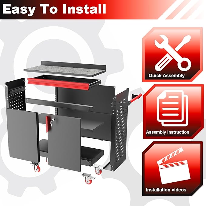 Metal Garage Storage Cabinet with Wheels,Lockable Storage Cabinets with Adjustable Shelf,Steel Tool Locker with Pegboard and Handle for Garage,Warehouse