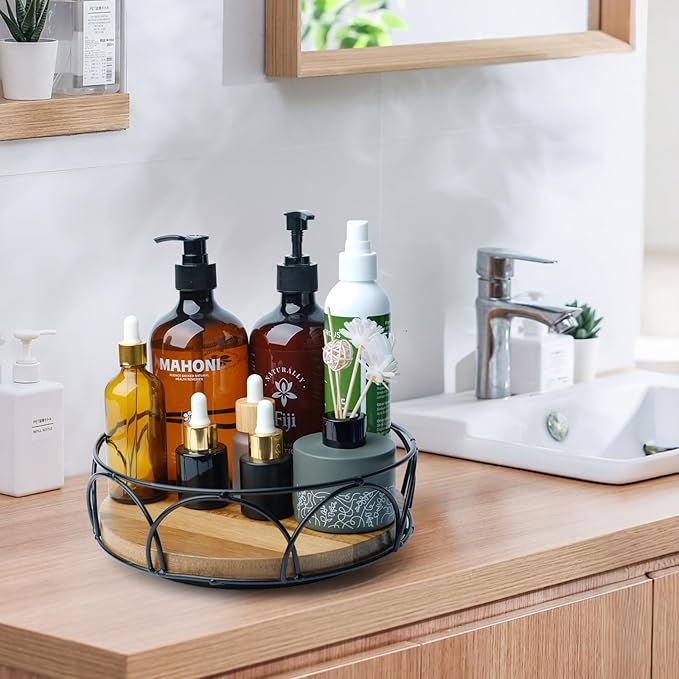 Acacia Wood 9" Lazy Susan Turntable Organizer for Cabinet, Round Wooden Lazy Susan Organization and Storage for Dining Table, Pantry, Kitchen, Countertop, Cupboard