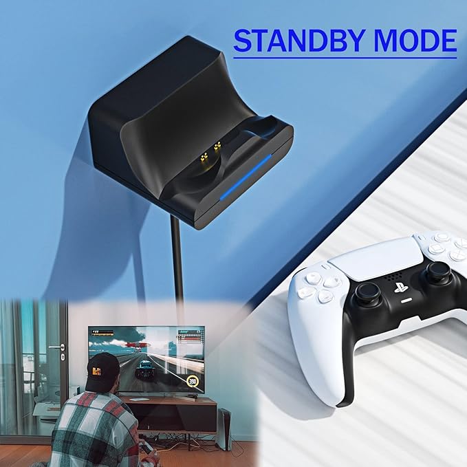 REEYEAR PS5 Controller Wall Mount Charger Dock with 3.3Ft Cord,Charging Station Holder fits for PS5 Pro Wireless Controller with LED Indicators Fast Charging Speed Cable,Space Saving