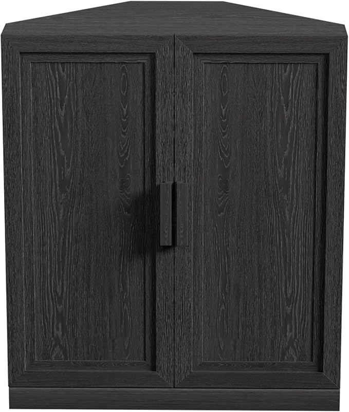Casaphoria Farmhouse Corner Cabinet, Wooden Corner Storage Cabinet with Adjustable Shelves, Narrow Storage Organizer for Small Space, 36" H x 31" W x 16" D, 51Lb, Black