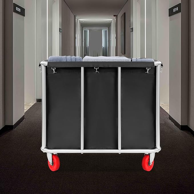 Commercial Laundry Cart with Wheels,Laundry Hamper Cart,Heavy Duty Rolling Basket with Large Capacity,Sorter Trolley for Home Hotel Apartment (Black, 35.43 * 25.6 * 31.5in)