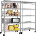 PrimeZone 2 Pack Steel Storage Wire Shelving 5 Tier Metal Shelves with Wheels,Adjustable Kitchen Utility Shelving Unit,Pantry Rack Rolling Metal Shelf Laundry,Chrome 24" Wx18 Dx75 H