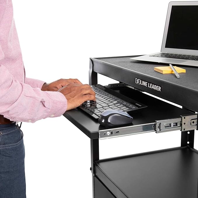 Stand Steady AV Cart with Locking Cabinet, Adjustable Height, UL Certified, Steel Frame, Black