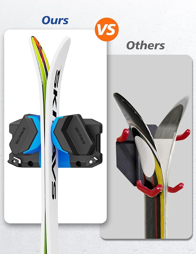 Ski & Snowboard Wall Rack, Ski Wall Mount & Ski Rack Wall Mount for Garage Space-Saving, Winter Gear Organizer, Fits Any Ski or Snowboard, Nonslip Ski Holders, Garage Organization, 6 Pack
