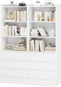 DICTAC Bookcase Set of 2 with 3 Drawers 73.23'' White Bookshelf Storage Cabinets with Shelves and Drawers Kitchen Pantry with Microwave Stand,Storage Organizer for Living Room,Office,Study, Bathroom