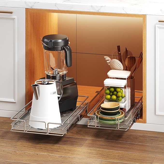 Pull Out Cabinet Organizer 11½" W x 21½" D, Heavy Duty Cabinet Pull Out Shelves, Slide Out Drawers Organization for Kitchen Cabinets Bathroom