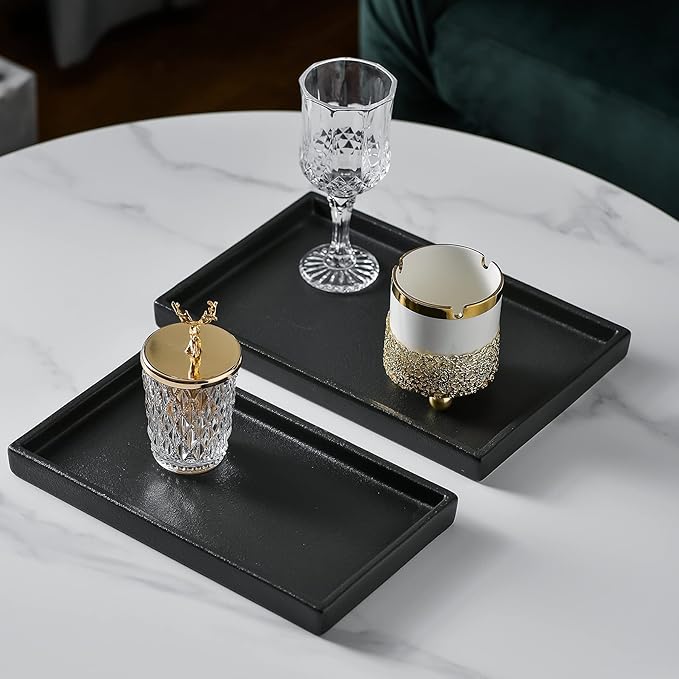 Ceramic Makeup Tray Redelaenor, Black Bathroom Accessories Holder for Kitchen Sink Organizer and Home Decorative Tray Rectangle Small Bathroom Sink Trays for Counter
