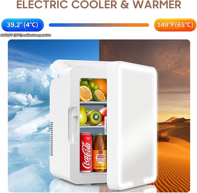 advwin 12L Mini Skincare Fridge with Dimmable LED Light Mirror, Makeup Fridge for Cooler & Warmer, Cosmetics, Beauty, Food & Drinks, Portable Small Refrigerator for Bedroom, Office, Dorm and Car