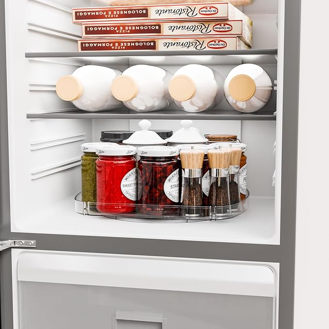 Yieach 2 Pack Rectangle Lazy Susan for Refrigerator,12″x10″ Square Fridge Turntable Organizer & Tray and 2 Tier Rotating Spice Rack for Jar,Can,Medication,Condiments,Seasoning Organizer for Cabinet