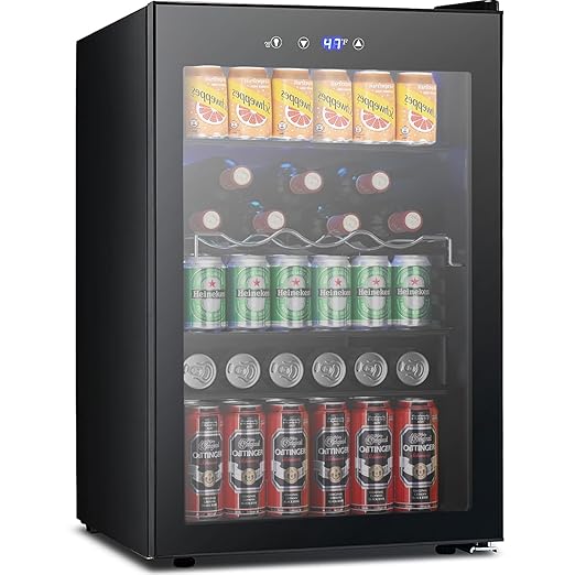 COWSAR Beverage Refrigerator 145 Can Wine Cooler Freestanding Mini Fridge Small with Digital Temperature Control, Glass Door, and Child Lock, Quiet Drink Refrigerator for Home, Bar– 4.5 Cu. Ft.