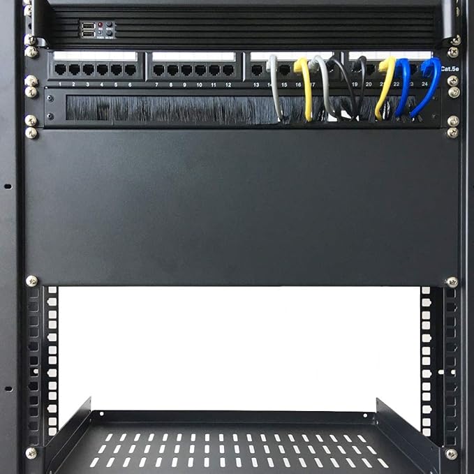 Jingchengmei 1U Disassembled Rack Mount Cable Management Panel with Brush for Cable Entry for 19-Inch Rack or Cabinet Black (BF01UAB2) (Pack of 2)