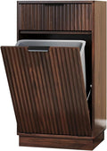 Tilt Out Trash Can Cabinet, Hidden Garbage Can Cabinet with Storage Drawers, Wave-Textured Front, 10 Gallon, Walnut