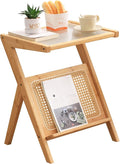 Tiita Rattan Side Table, Mid Century Nightstand, Bamboo Accent Bedside Tables, Glass Coffee Tables, Boho Wooden End Table with Storage for Small Space, Living Room and Bedroom