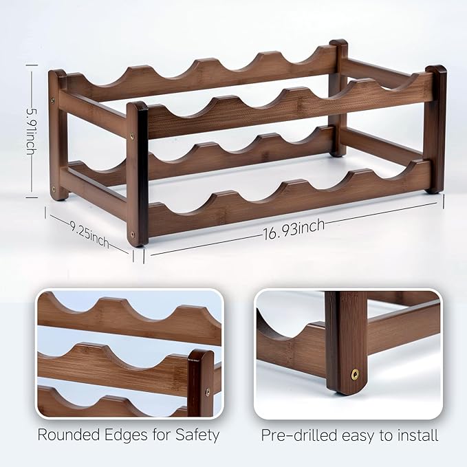 Wine Rack Storage,Bamboo Wine Racks Cabinet Shelf,2-Tier 8 Bottles Freestanding Wine Bottle Holder for Basement,Kitchen,Countertop