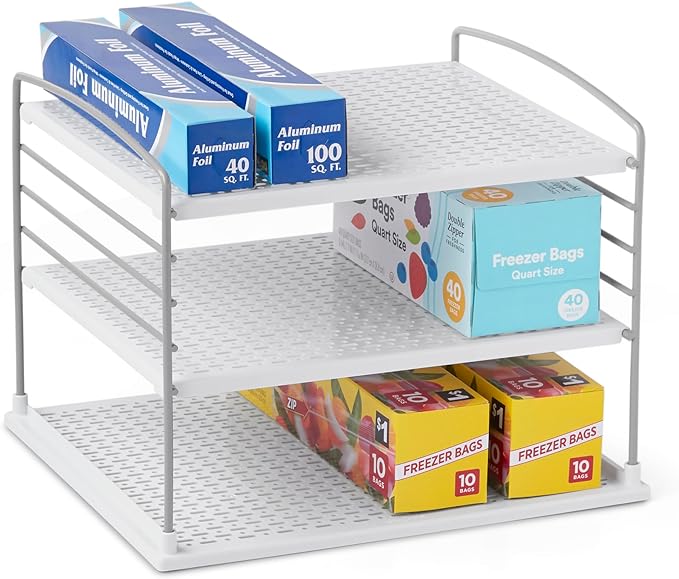 YouCopia UpSpace Cabinet Box Organizer, Adjustable Kitchen and Pantry Shelf for Plastic Wrap and Foil Storage, Large