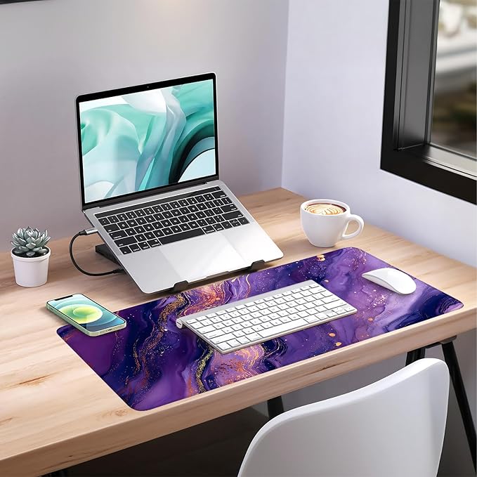 Purple Gaming Mouse Pad 35.4"x15.7"Desk Mat Anti-Slip Rubber Base & Durable Stitched Edges for Gamers Smooth Mouse Writing Surface for Desk Office/Home