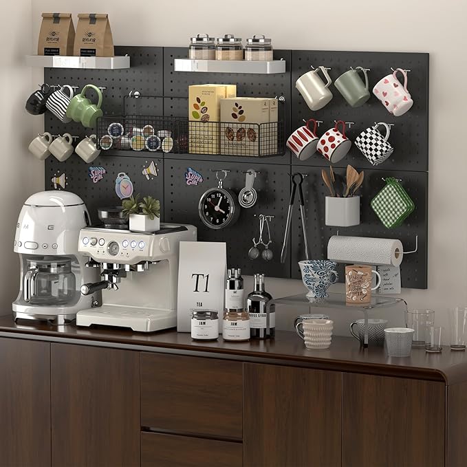 Peg Board,4 Pack Metal Pegboard Panels and Accessories,Heavy Duty Peg Board, Black Wall Pegboards Organizer for Garage,Bedroom,Ornaments Display