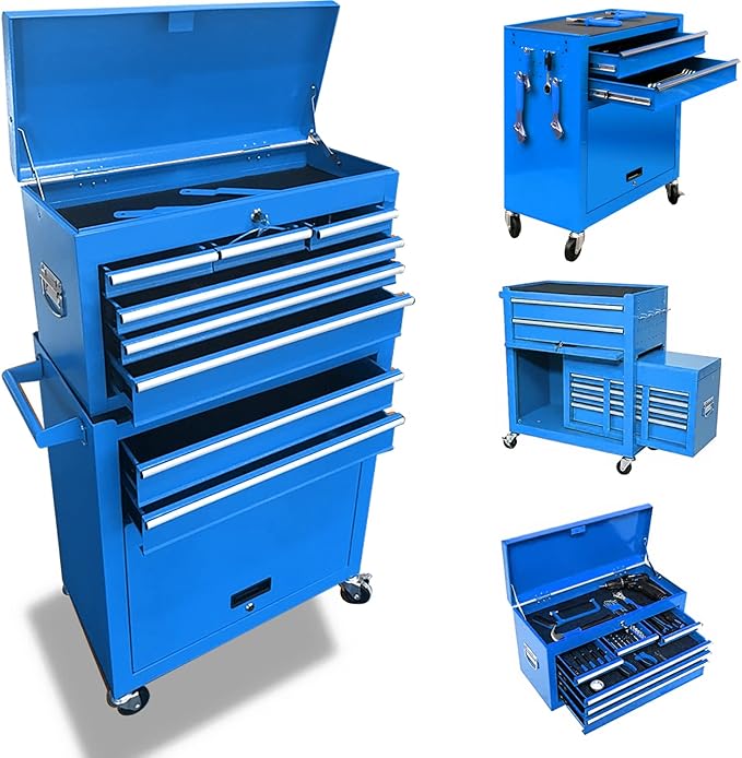 8-Drawer High Capacity Rolling Tool Chest, Removable Cabinet Storage Tool Box with Wheels and Drawers, Detachable Toolbox with Lock for Workshop Mechanics Garage