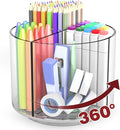 Absonic Pencil Holder for Kids, 360 Rotating Pen Holder for Desk Organizer and Storage, 4 Compartments Art Supply Marker Organizer, Pen Organizer Pencil Holder