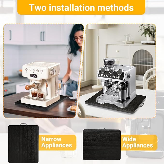 Sliding Tray for Coffee Maker, 360° Rotating Appliance Slider for Kitchen Appliances, Wooden Sliding Tray Suitable for Kitchen Countertops and Kitchen Appliances(Black, Large)