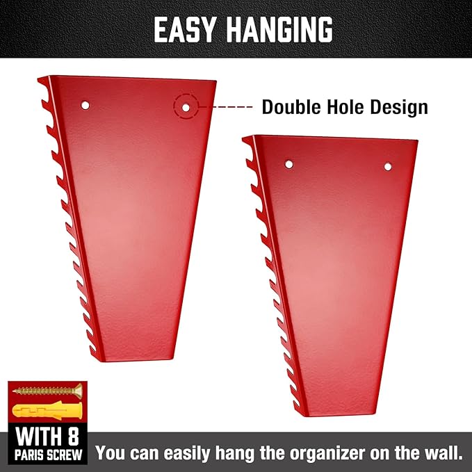 ALOANES 26-Slot Metal Wrench Organizer, Heavy Duty Wrench Organizer Tray for Tool Box, Professional Fit SAE & Metric Wrench Storage, 2 Pack Wrench Holders(Red)