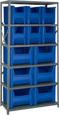 6 SHELF OPEN UNIT W/12 BLUE BINS