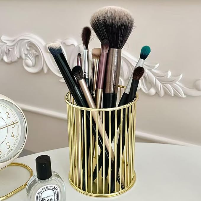 Gold Metal Pen Holder Cup for Desk Makeup Brushes Pencil Holders Home Office Organizer