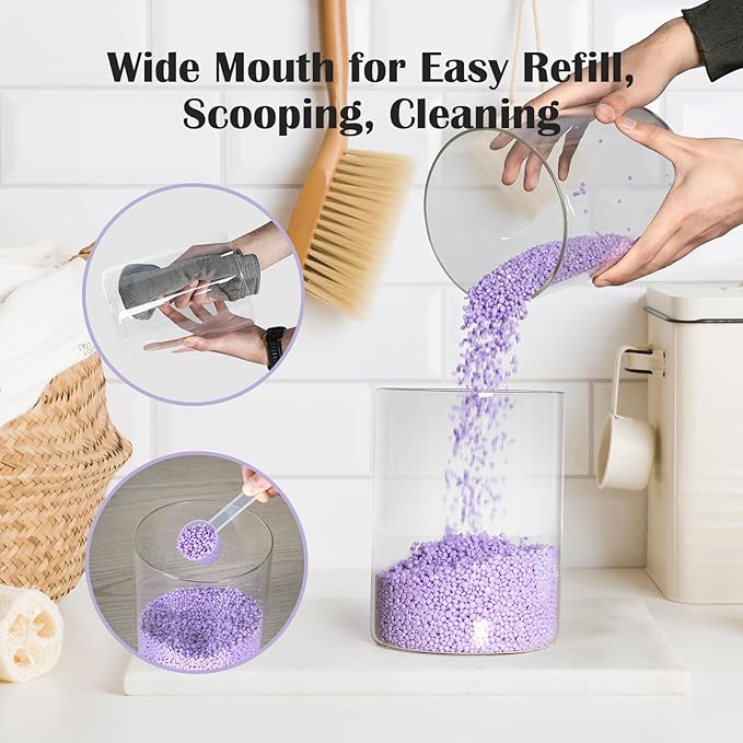 Glass Jars For Laundry Room Organization and Storage, 2 Pack -0.9 Gallon Laundry Detergent Containers for Scent Beads, Powder,Pods With Lids, 5 Labels, 2 Scoops，1 Acrylic Dryer Sheet Holder Included
