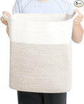 Tall Laundry Basket With Handles,Woven Cotton Rope Big Laundry Hamper Sorters,Versatile Storage for Dirty Clothes,Baby Toys,and Blankets in Bathroom, Nursery,and Living Room (White Brown, 80L)
