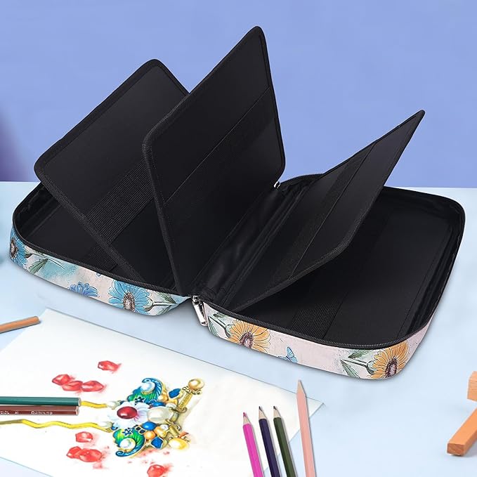 JAKAGO 220 Slots Colored Pencil Case Large Capacity Pen Holder for Artist Painter Zipper Organizer Bag for Marker Highlighter Storage Case for Office Sketch Travel Supplies (Daisy)