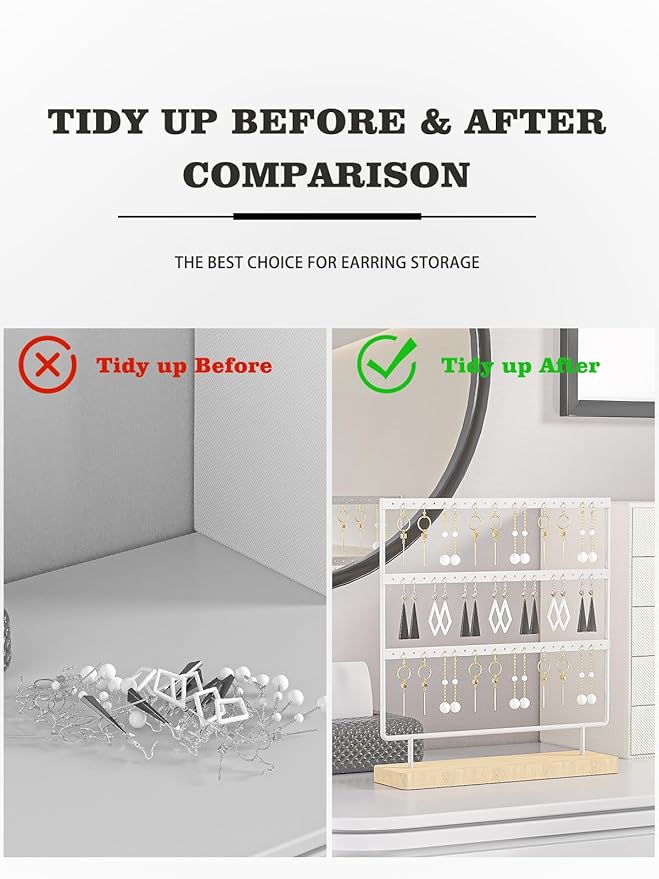 Earring Holder Organizer,Pierced Large Earrings Display Stand For Selling,Small Stud Earring Organizer Rack,Hoop Earring Storage Hanger Tree (White, 3 tier)