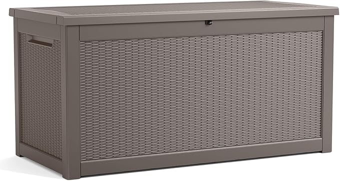 TARKARI 320 Gallon Lockable Resin Deck Box, Waterproof & UV-Resistant Outdoor Storage Box for Outdoor Cushion Storage, Garden Tools & Pool Accessories Storage, Gray