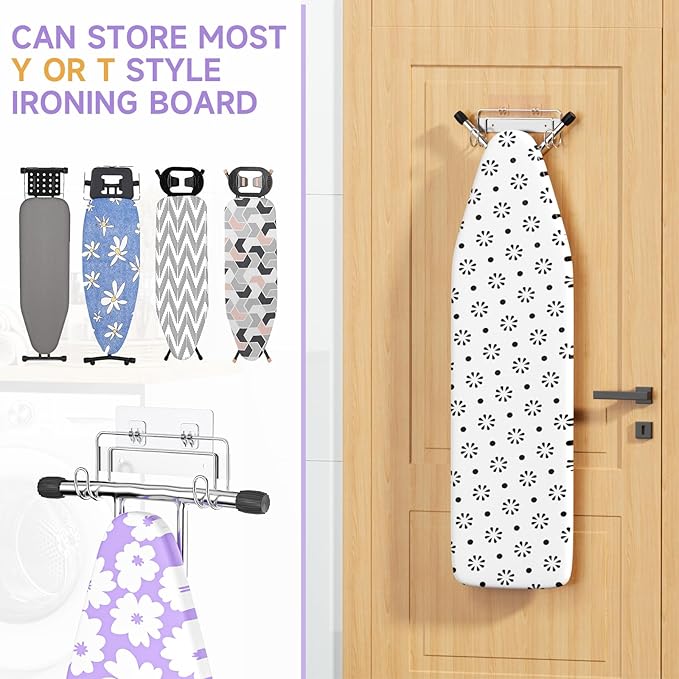 Ironing Board Holder Wall Mount, Iron Board Holder Stainless Steel, Wall Mounted Ironing Board Hanger, Y T Leg Laundry Rooms Iron Board Holder for Wall Heavy Duty
