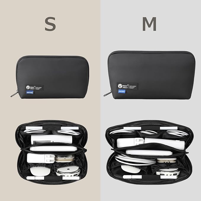 RIGHT AWAY Travel Tech Pouch，Waterproof Cord Case，Electronics Organizer Travel Case，Cable Organizer Storage Bag For Phone, Charger, Accessories（BLACK）