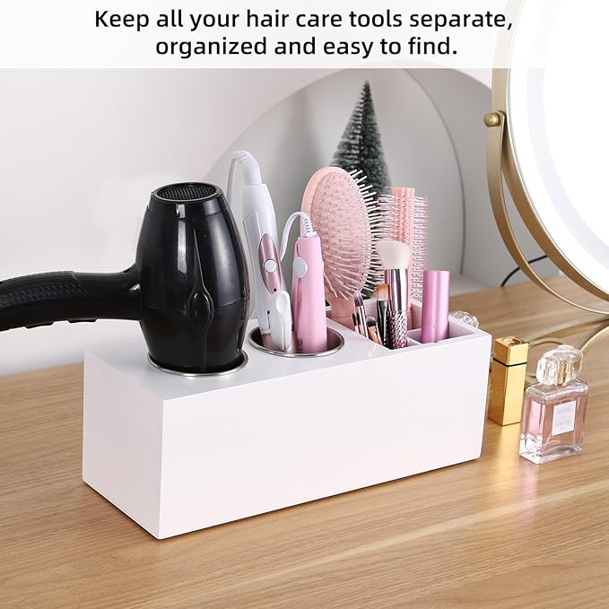 Hair Dryer Countertop Holder, Hair Tool Organizer Wall Mount, Blow Dryer Holder Cabinet Door Organizer, Bathroom Countertop Blow Dryer Holder and Curling Iron Holder (Cedar Wood, White)