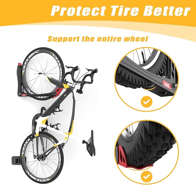 TORACK BIKEPAL Space Saving Wall Mounted Swivel Bike Racks, Vertical Bike Wall Hangers for Garage Storage Solution (2 Pack)