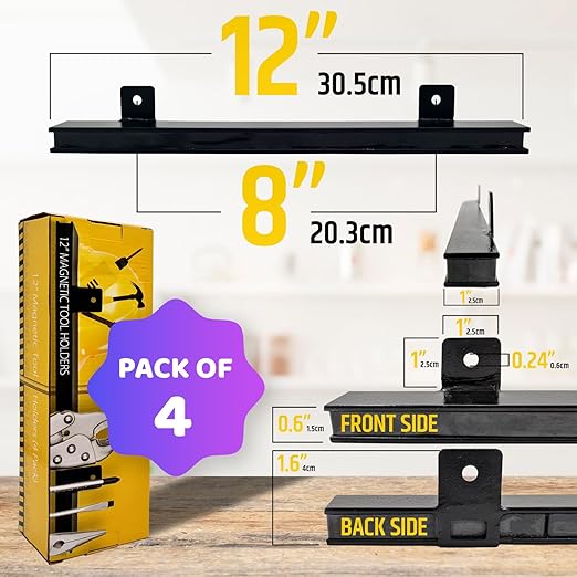 12" Heavy-Duty Magnetic Tool Holders (4 Pack - 48" Total) - Extremely Powerful Magnetic Pull Force to Hold Heavy Tools (Upgraded Version) - Professional Tool Bars/Strips Organizer