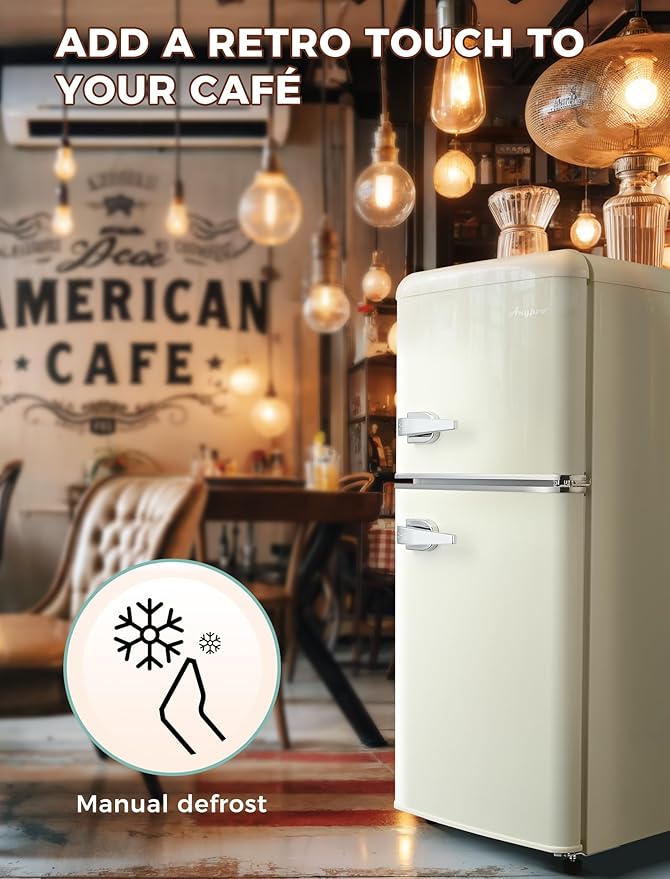 Fridge with Freezer, 3.2 Cu.Ft Retro Double Door Refrigerator with 7 Level Thermostat, Adjustable Removable Glass Shelves for Bedroom Office Apartment Dorm Bar, White