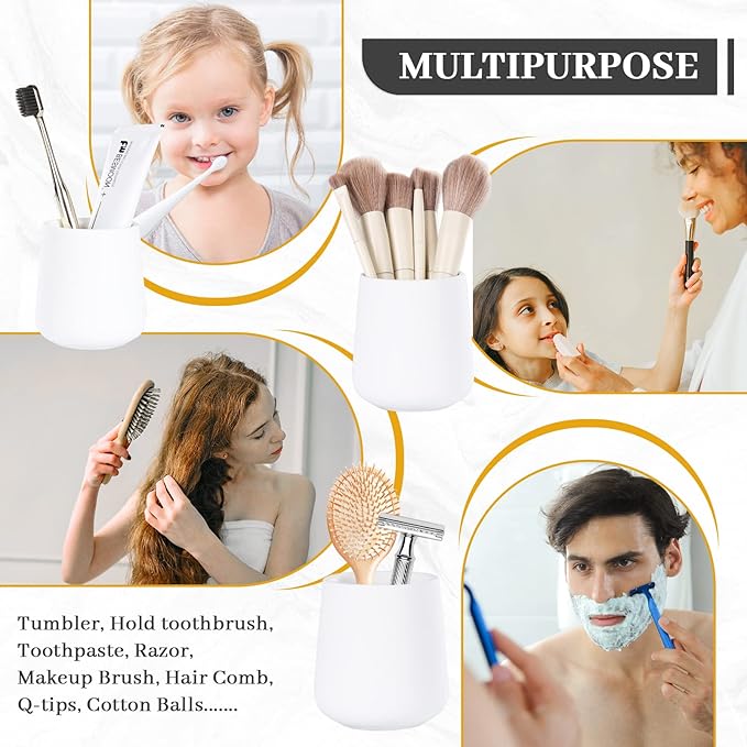 BosilunLife Bathroom Accessories Set 3 pcs - Bathroom Ceramic Foaming Soap Dispenser Set Farmhouse White Bathroom Decor, Foam Soap Dispenser and Toothbrush Holder/Tumbler Cup, Tray